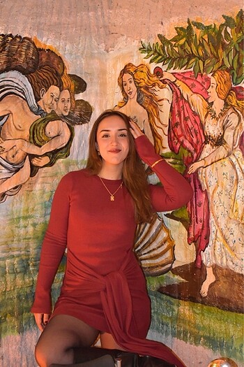 m Beden bordo Renk Önden bağlamalı bordo elbise