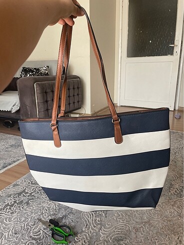 Plaj çantası çizgili stradivarius