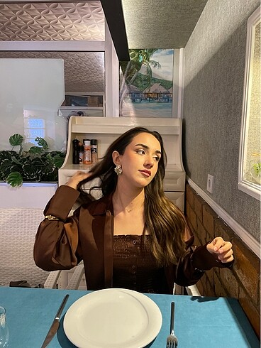 Diğer Saten korseli gömlek takım kahverengi