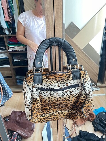  Beden ten rengi Renk Leopar vintage çanta y2k