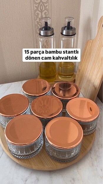 Lisboa 15 Parça Dönen Bambu Stantlı Cam Kahvaltılık