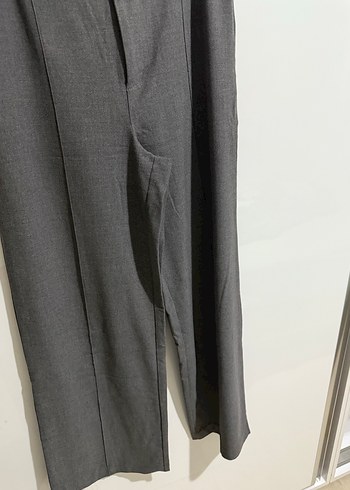 Düğmeli Gri Midi Kumaş Kadın Pantolon - Görsel 4