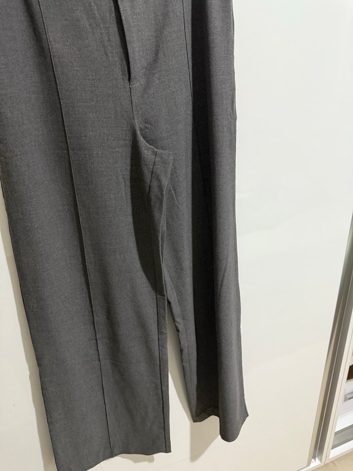 Düğmeli Gri Midi Kumaş Kadın Pantolon - Görsel 4