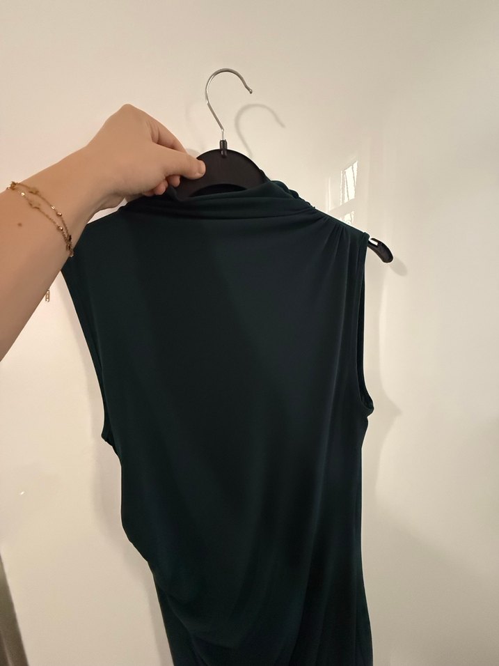 Drapeli Koyu Yeşil Uzun Abiye Elbise - Görsel 3