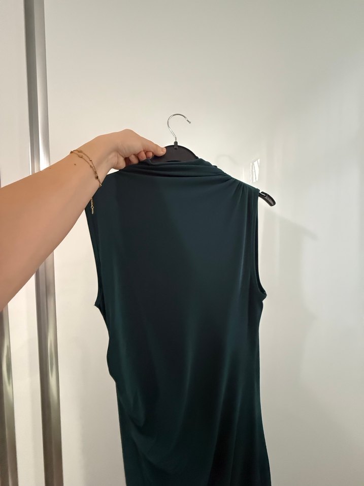 Drapeli Koyu Yeşil Uzun Abiye Elbise - Görsel 4