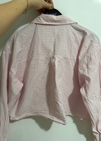 Pembe Düğmeli V Yaka Uzun Kollu Gömlek - Görsel 4