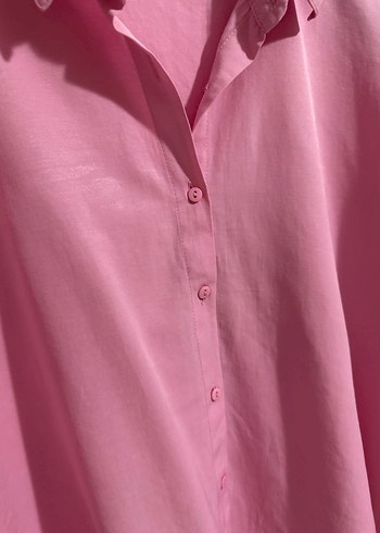 Pembe Düğmeli uzun Kollu Gömlek - Görsel 3