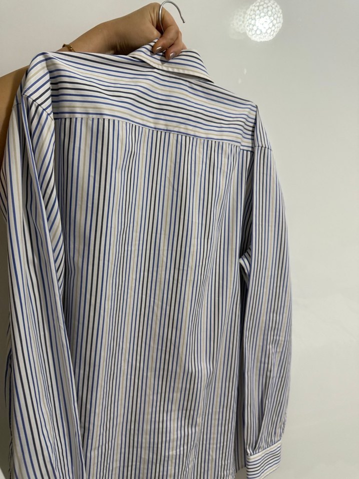 Düğmeli Çizgili Pamuklu Erkek Gömlek - Görsel 4