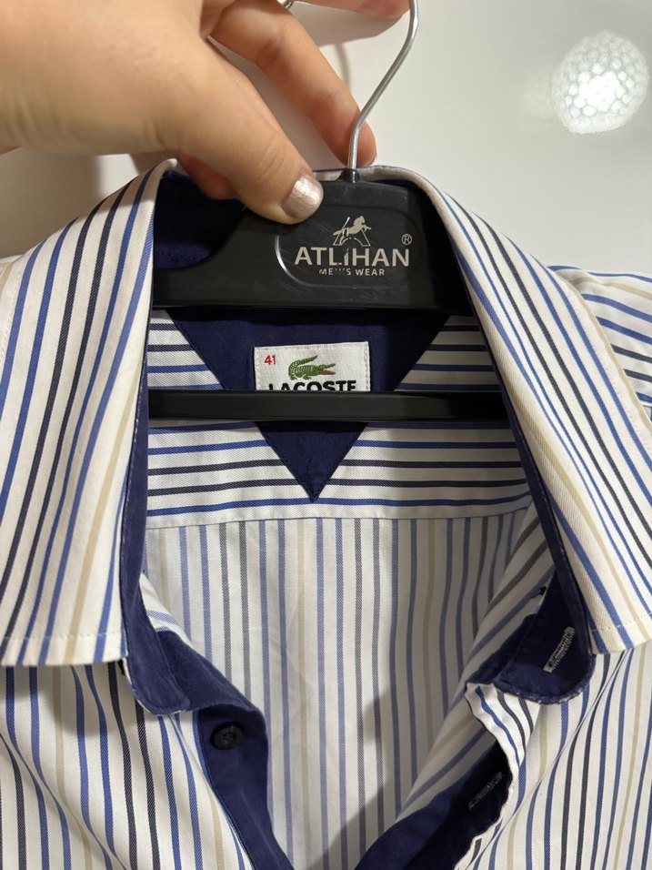 Düğmeli Çizgili Pamuklu Erkek Gömlek - Görsel 2