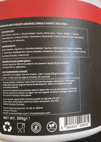 Bahs Athletics Kırmızı Pre Workout Tozu 300g - Görsel 2