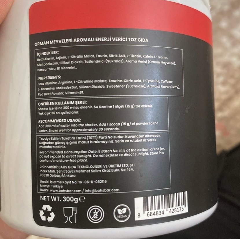 Bahs Athletics Kırmızı Pre Workout Tozu 300g - Görsel 2