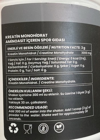 bahs. Unflavored Kreatin Monohidrat 300g - Görsel 2