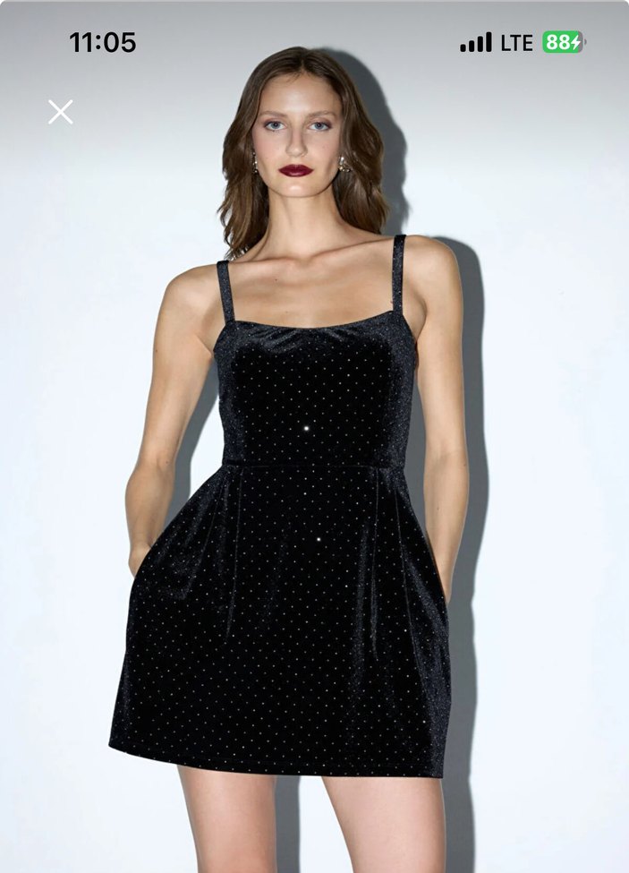 Adl taşlı kadife mini elbise - Görsel 2