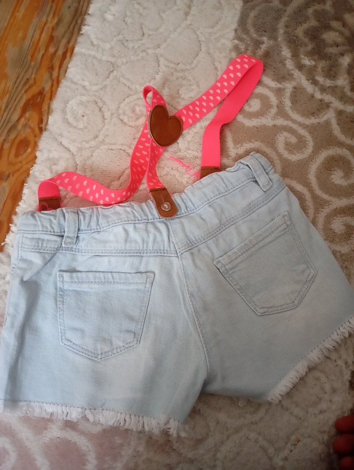 Pembe Askılı Kız Denim Şort - Görsel 2