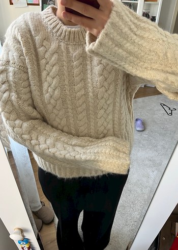 Dilvin Beyaz Örgü Rahat Kazak - Görsel 3