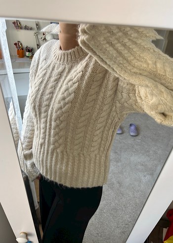 Dilvin Beyaz Örgü Rahat Kazak - Görsel 4