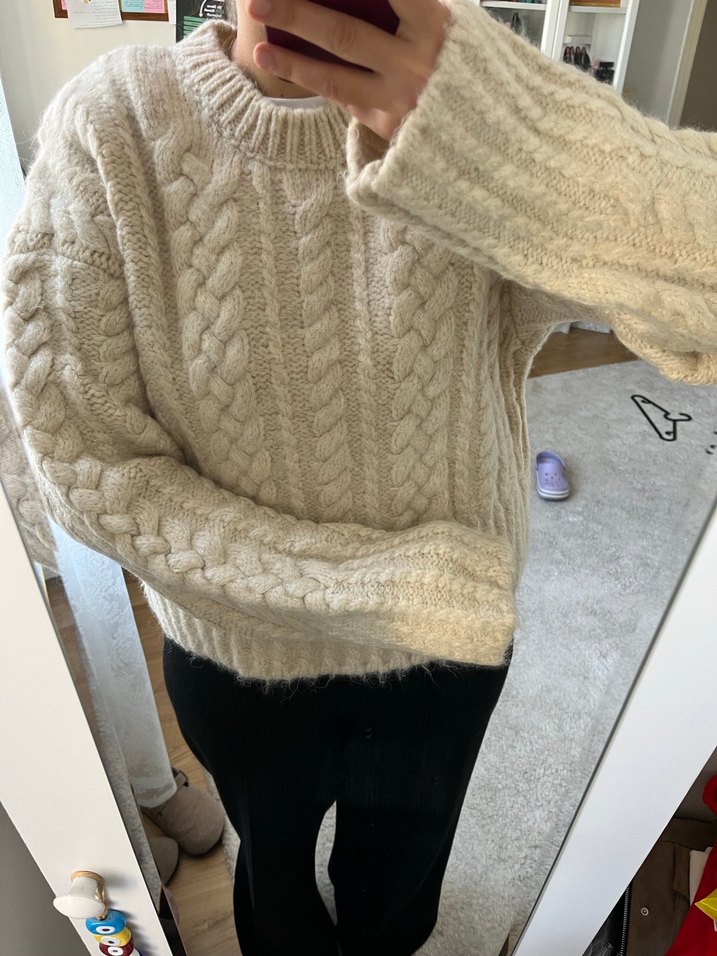 Dilvin Beyaz Örgü Rahat Kazak - Görsel 3