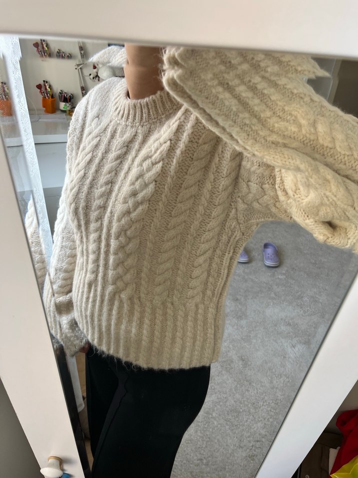 Dilvin Beyaz Örgü Rahat Kazak - Görsel 4