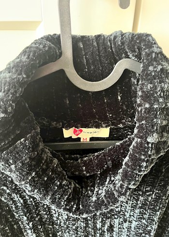 Siyah Şönil Örgü  Kazak - Görsel 3