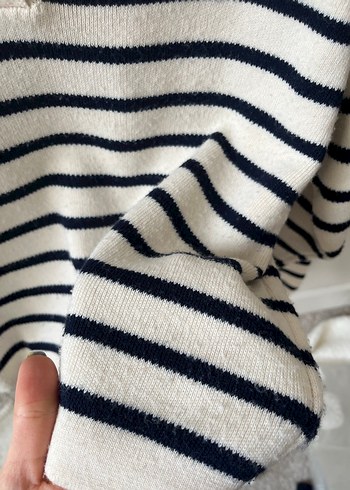 Çizgili Yünlü Kadın Triko Kazak - Görsel 4
