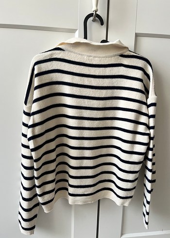 Çizgili Yünlü Kadın Triko Kazak - Görsel 3