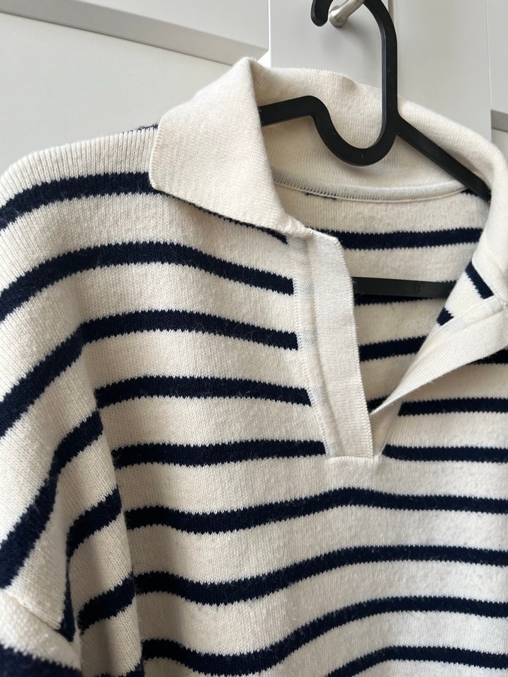 Çizgili Yünlü Kadın Triko Kazak - Görsel 2