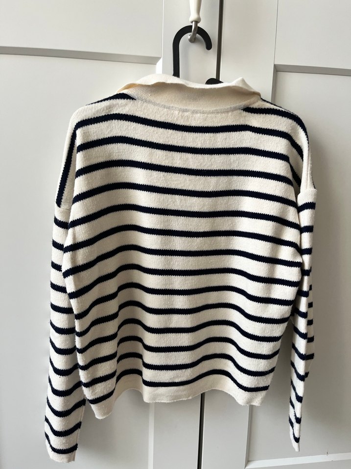 Çizgili Yünlü Kadın Triko Kazak - Görsel 3