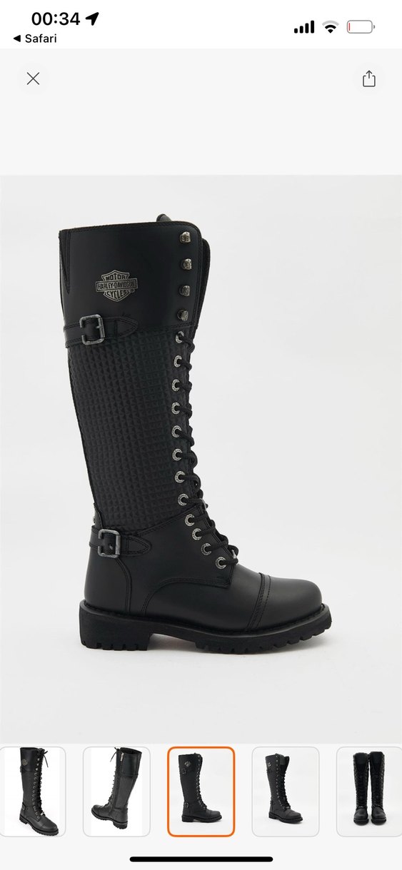 Siyah Deri Harley-Davidson Bağcıklı Kadın Çizme - Görsel 5