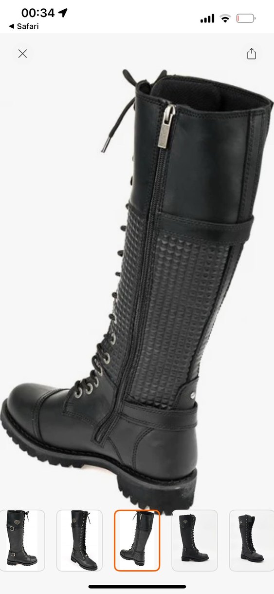 Siyah Deri Harley-Davidson Bağcıklı Kadın Çizme - Görsel 4