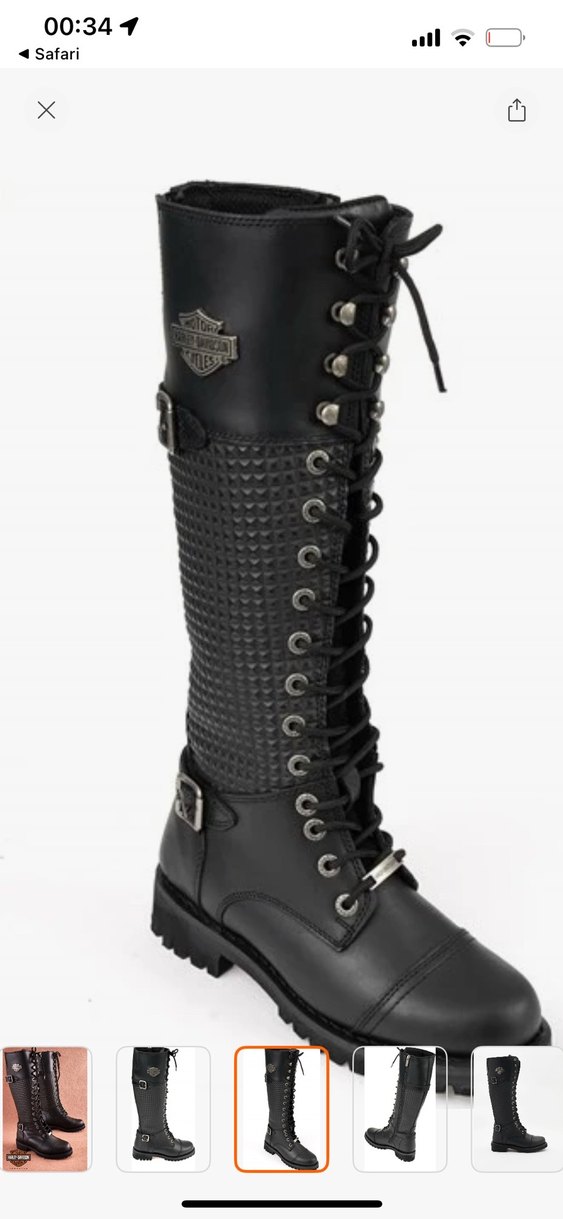 Siyah Deri Harley-Davidson Bağcıklı Kadın Çizme - Görsel 3