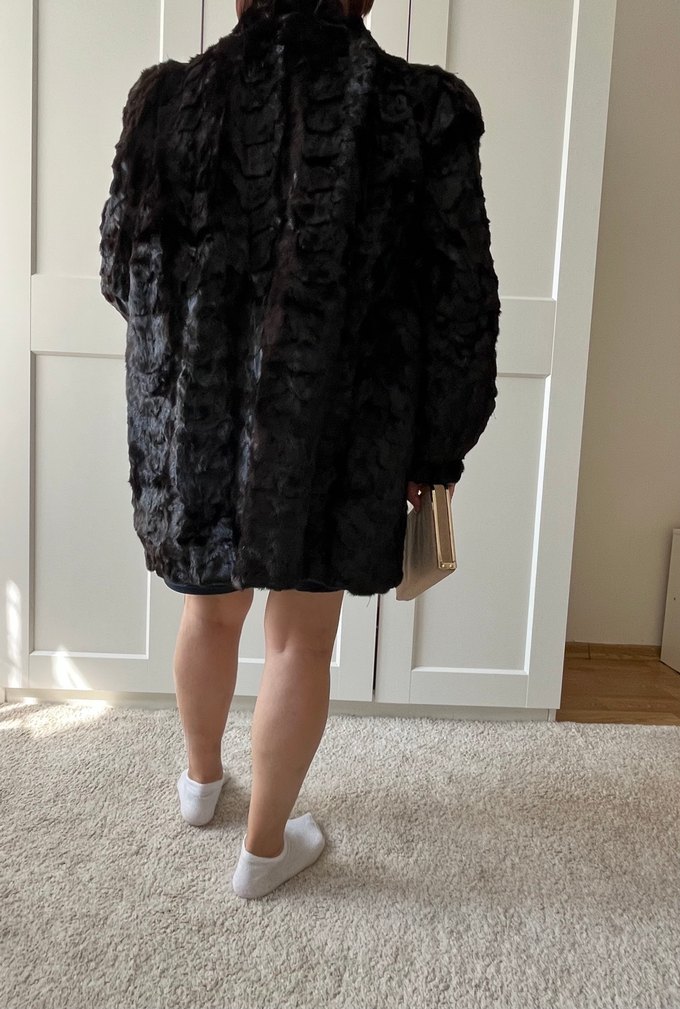 Koyu Kahverengi Midi Boy Gerçek Kürk Kadın Kaban - Görsel 3