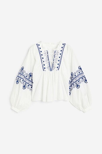 H&M Hm balon kollu işlemeli bluz