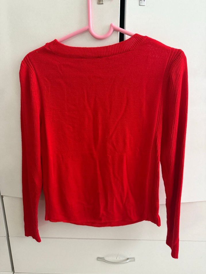 Kırmızı Kadın Triko Uzun Kollu Kazak - Görsel 2