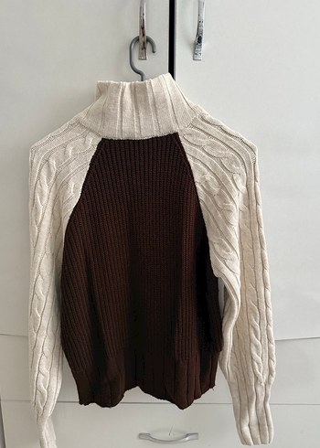 Yarım Fermuarlı Örgü Kahverengi Kadın Kazak - Görsel 2