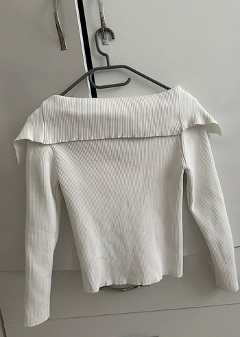 Beyaz Yakalı Örgü Kadın Kazak - Görsel 2