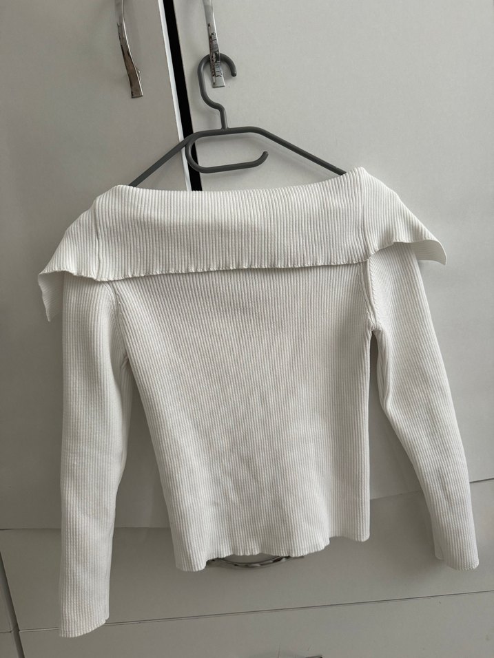 Beyaz Yakalı Örgü Kadın Kazak - Görsel 2