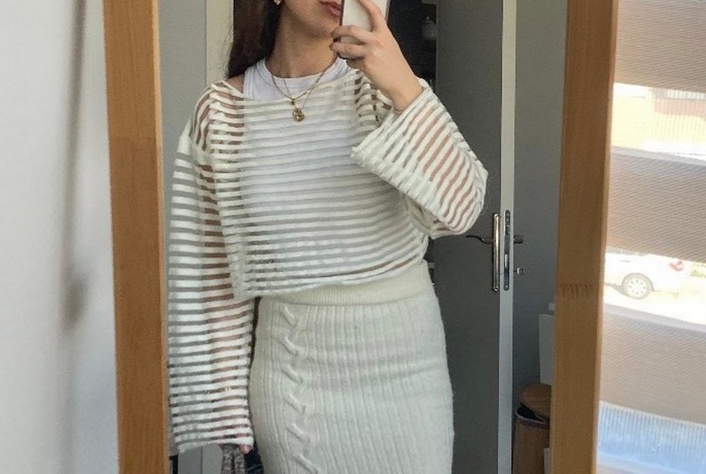 Beyaz Pilili Uzun Kollu İnce Kazak - Görsel 2