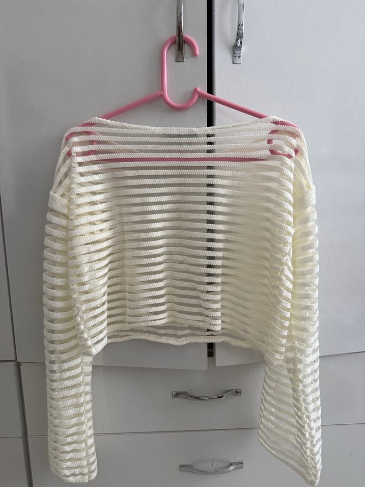 Beyaz Pilili Uzun Kollu İnce Kazak - Görsel 3