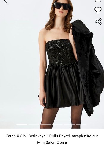 Koton X Sibil Çetinkaya Siyah Mini Straplez Elbise - Görsel 5