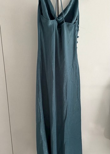 Düğmeli Uzun Turkuaz Kadın Elbise - Görsel 2