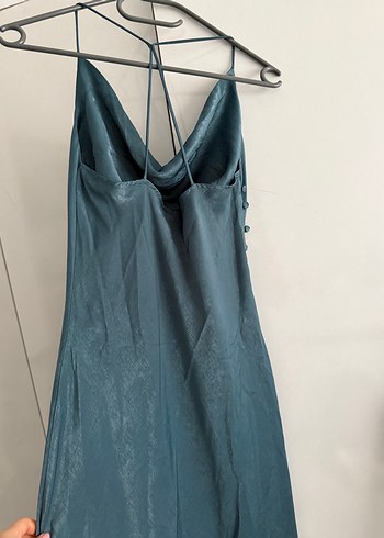 Düğmeli Uzun Turkuaz Kadın Elbise - Görsel 4