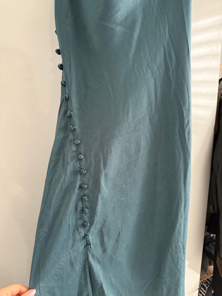 Düğmeli Uzun Turkuaz Kadın Elbise - Görsel 3