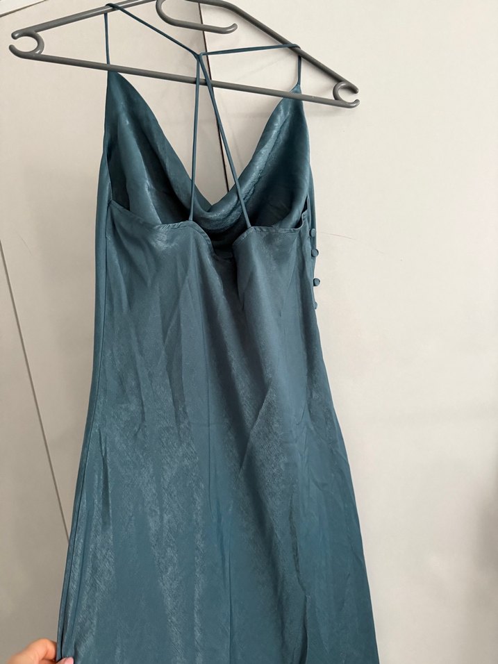 Düğmeli Uzun Turkuaz Kadın Elbise - Görsel 4