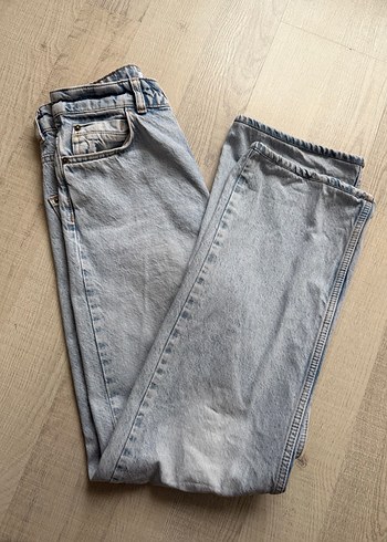 Zara Düğmeli Mavi Desenli Denim Pantolon - Görsel 3
