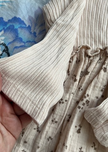 Bej Kız Çocuk Fırfırlı Keten Elbise - Görsel 4