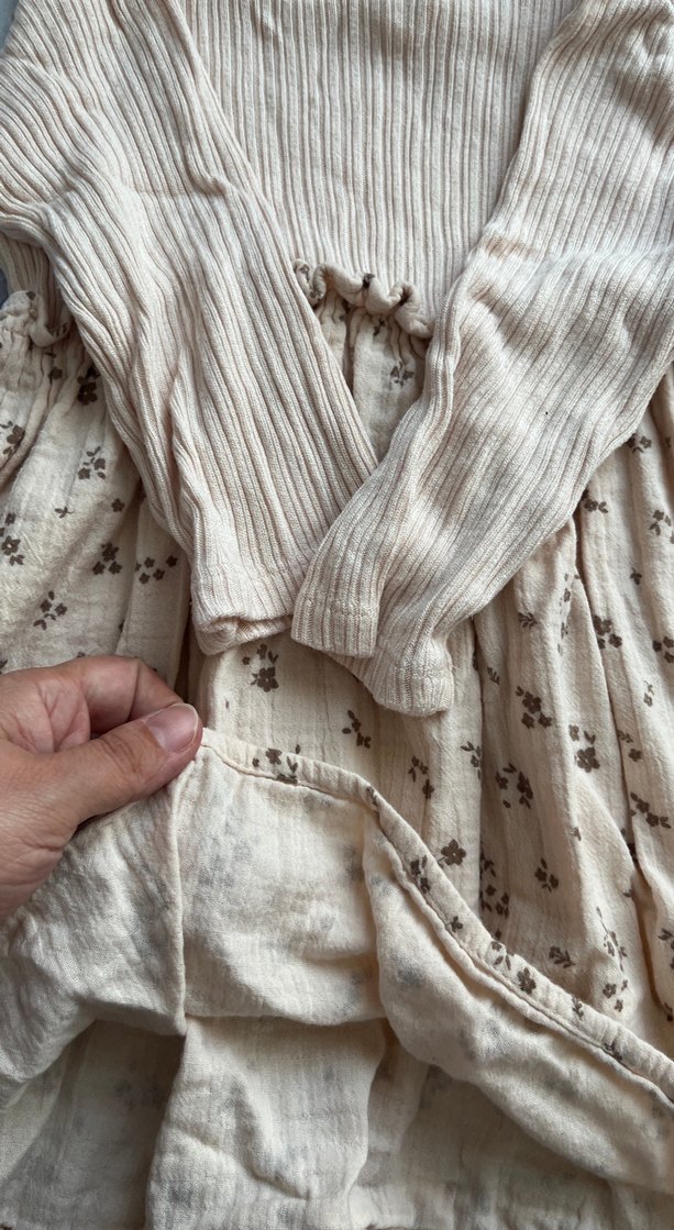 Bej Kız Çocuk Fırfırlı Keten Elbise - Görsel 3