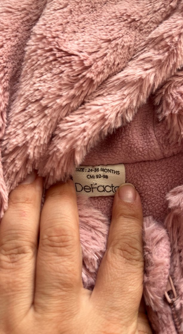 Kız Bebek Kapüşonlu Pembe Peluş Tulumu - Görsel 3