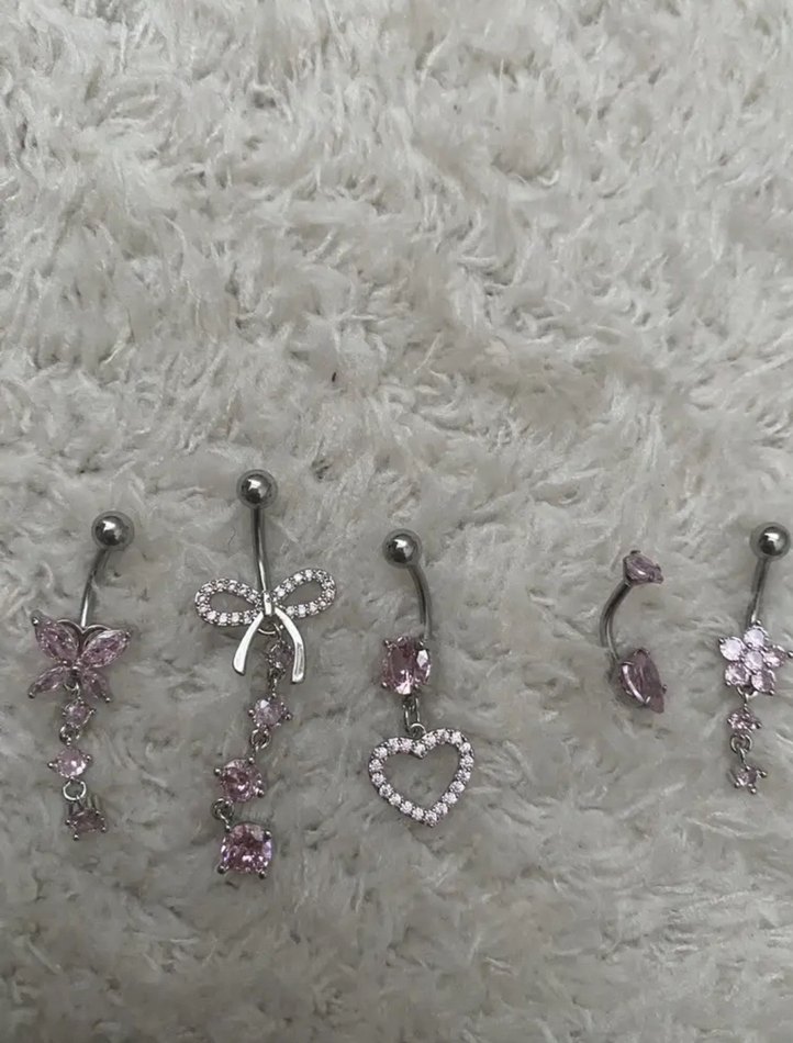 Pembe 5li gobek piercingi belly piercing lolita coquette  - Görsel 2