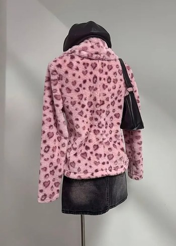 Sheinside pembe leopar desenli kürk hirka lolita coquette