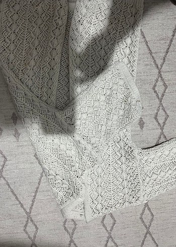 Gri Bohem V Yaka Örgü Kadın Hırka - Görsel 2